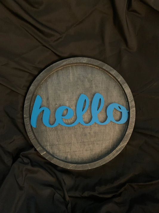 Blue HELLO Wooden Wall Sign/Door Sign