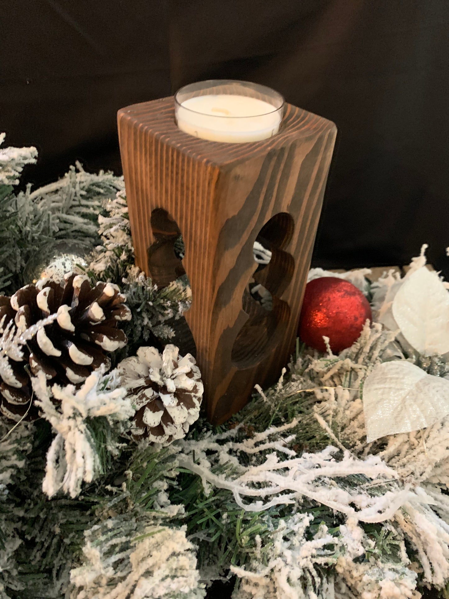 Handmade/Custom Cedar Snowman Candle Holder w/Jumbo Tealight