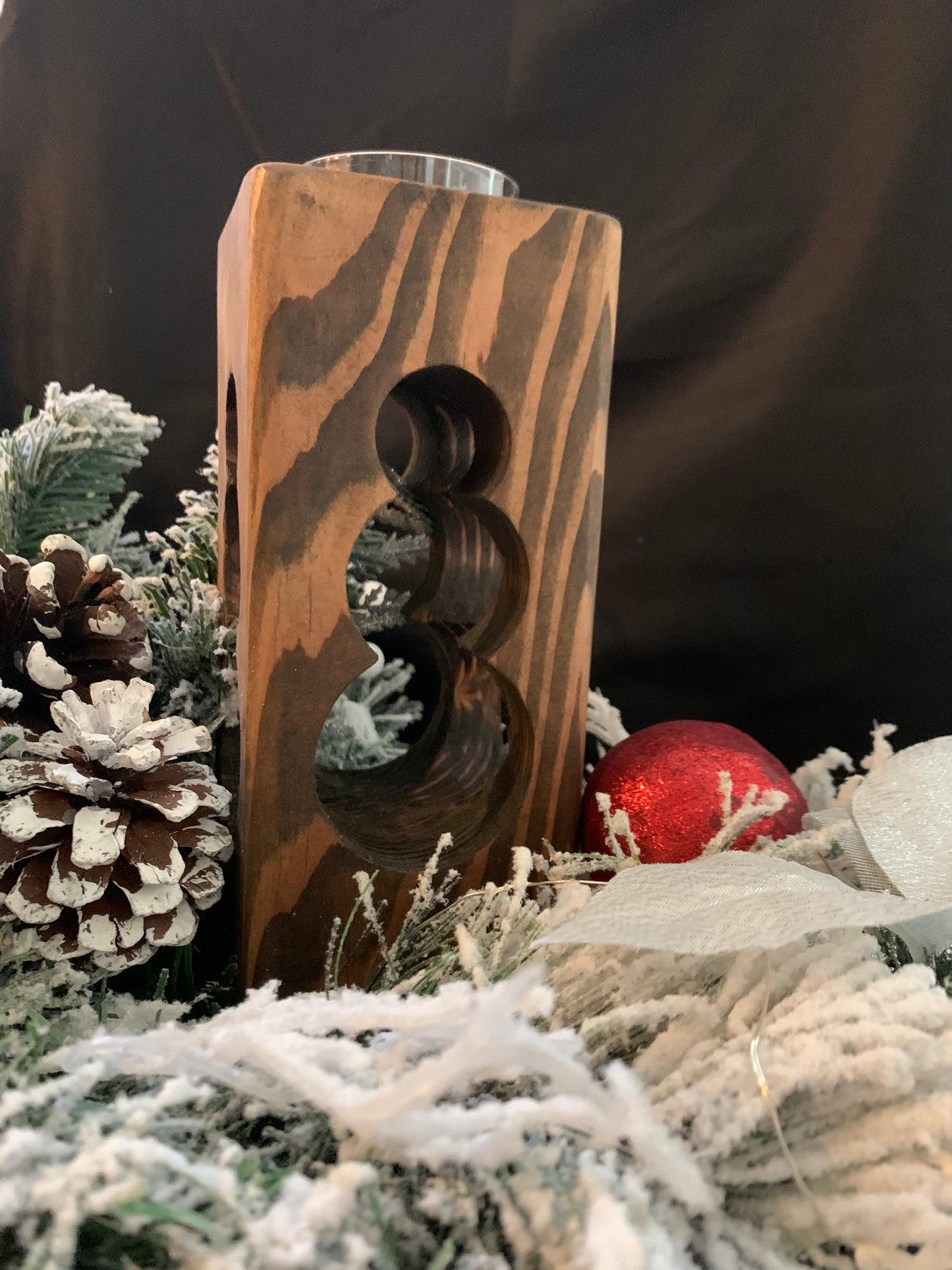 Handmade/Custom Cedar Snowman Candle Holder w/Jumbo Tealight